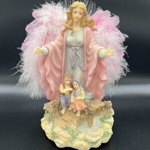 VTG Y2K Guardian Angel Fiber Optic w/ Children Light Up Musical Resin Statue
